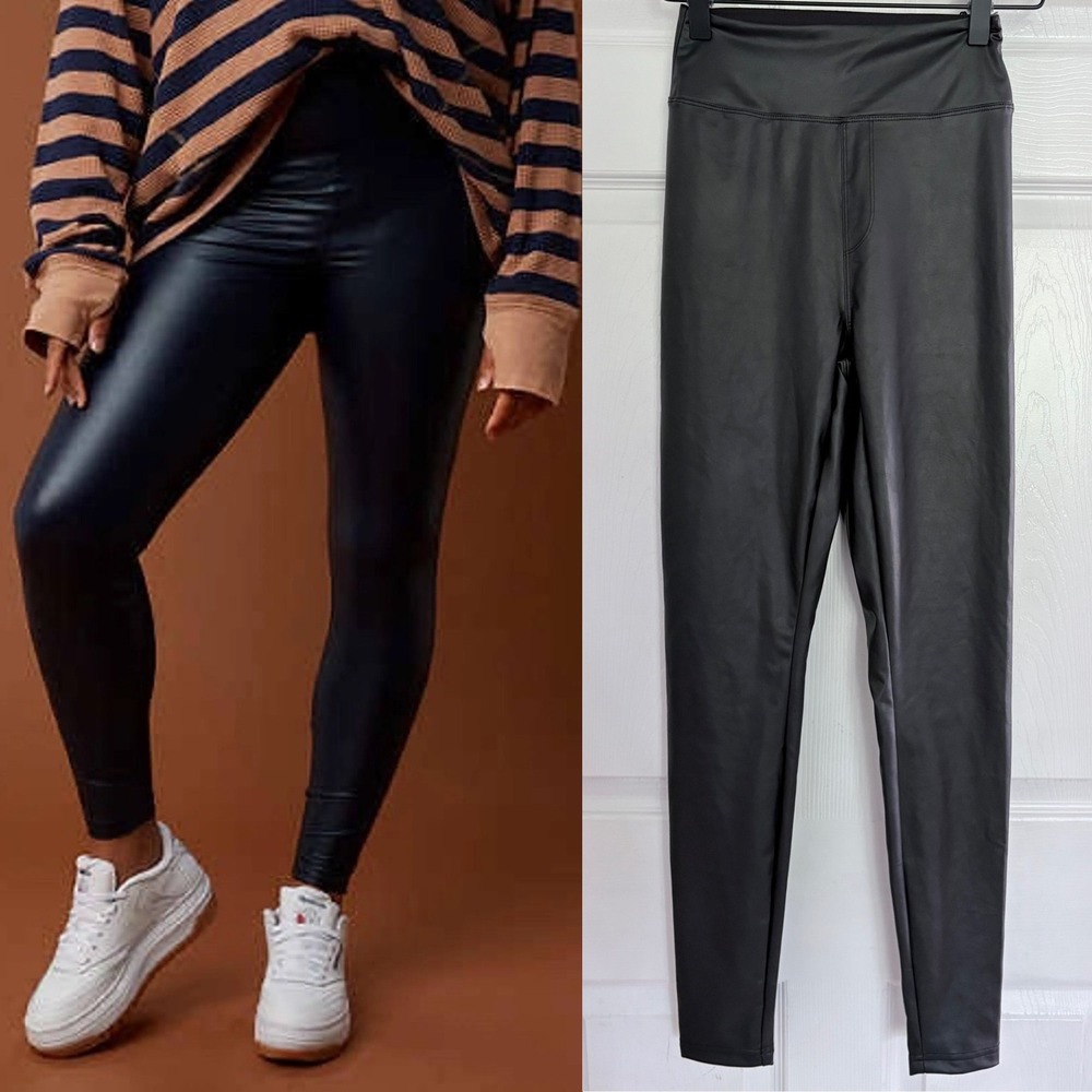 OFFLINE by Aerie Real Luxe Faux Leather Leggings Size S Black High Rise 5860-073